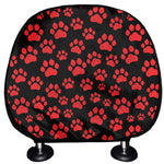 Red And Black Paw Pattern Print Car Headrest Covers