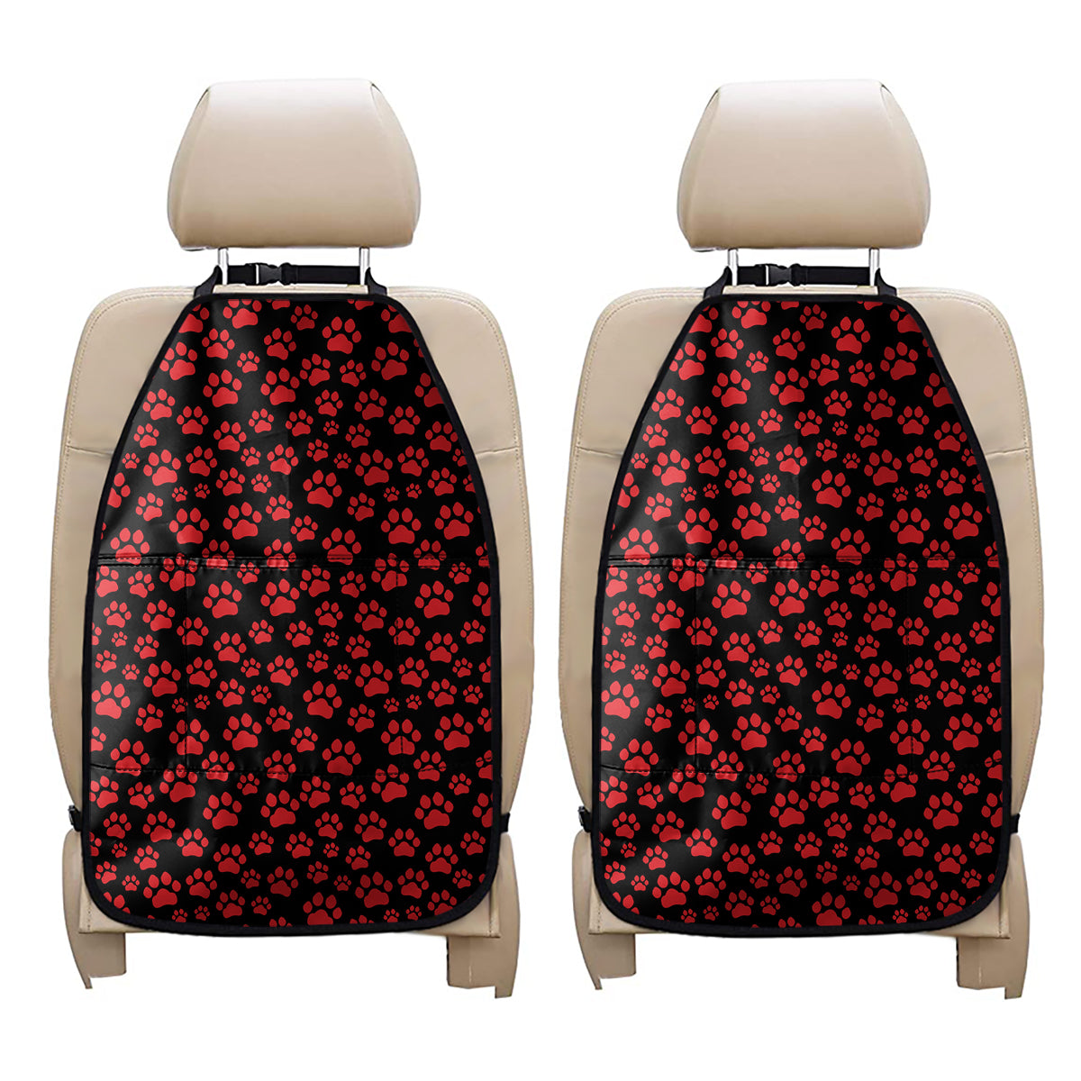Red And Black Paw Pattern Print Car Seat Organizers