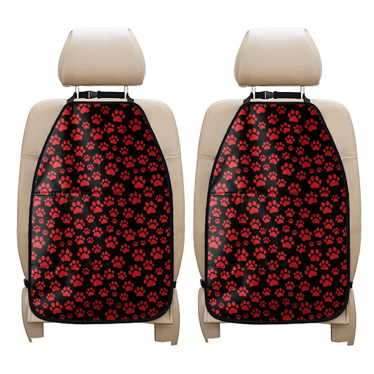 Red And Black Paw Pattern Print Car Seat Organizers