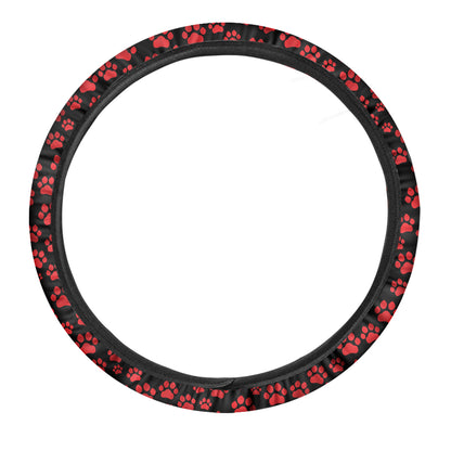 Red And Black Paw Pattern Print Car Steering Wheel Cover