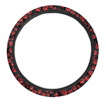 Red And Black Paw Pattern Print Car Steering Wheel Cover