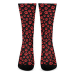 Red And Black Paw Pattern Print Crew Socks