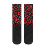 Red And Black Paw Pattern Print Crew Socks