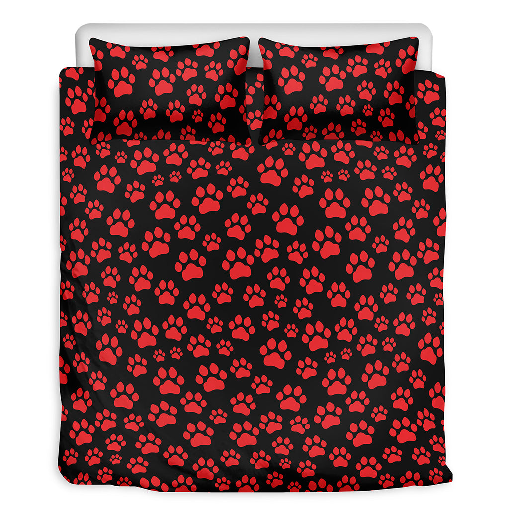 Red And Black Paw Pattern Print Duvet Cover Bedding Set
