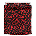 Red And Black Paw Pattern Print Duvet Cover Bedding Set