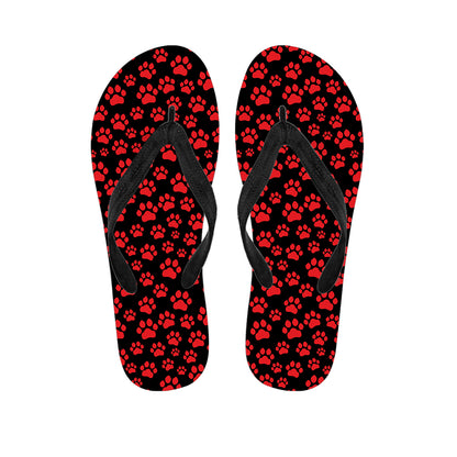 Red And Black Paw Pattern Print Flip Flops
