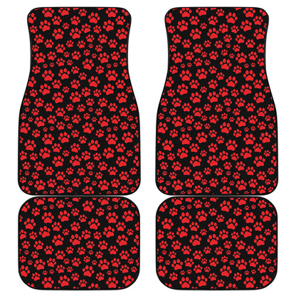 Red And Black Paw Pattern Print Front and Back Car Floor Mats