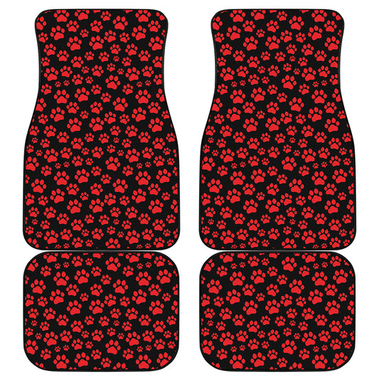 Red And Black Paw Pattern Print Front and Back Car Floor Mats