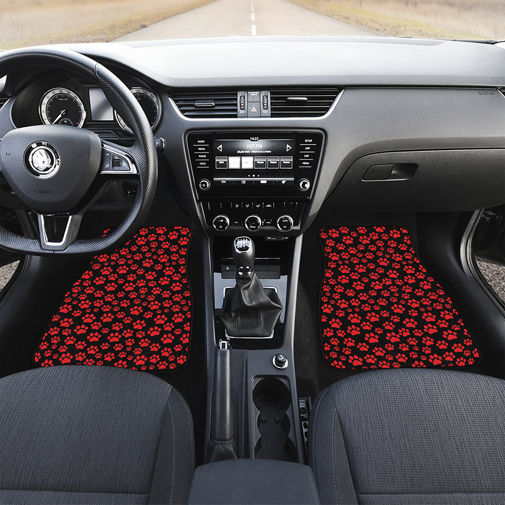 Red And Black Paw Pattern Print Front and Back Car Floor Mats