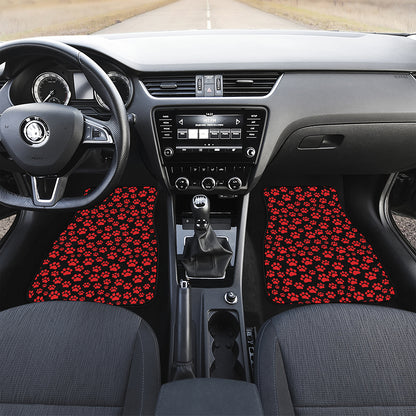 Red And Black Paw Pattern Print Front and Back Car Floor Mats