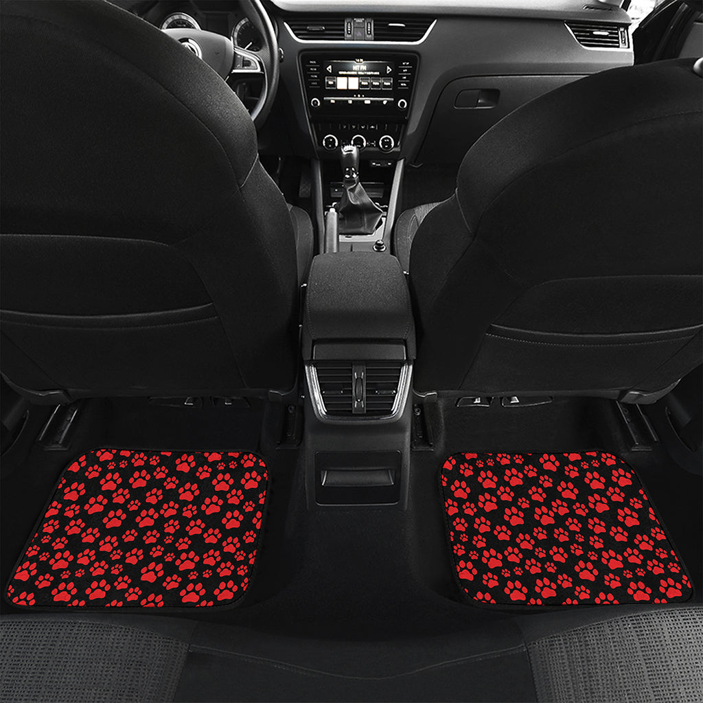 Red And Black Paw Pattern Print Front and Back Car Floor Mats