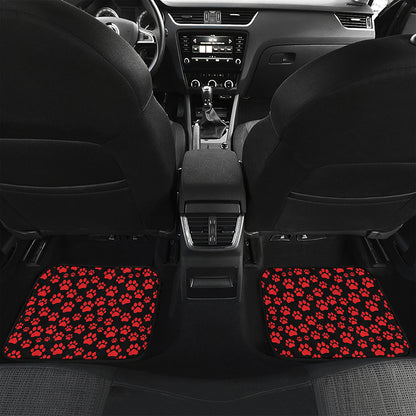 Red And Black Paw Pattern Print Front and Back Car Floor Mats