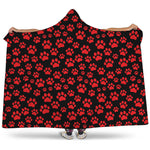Red And Black Paw Pattern Print Hooded Blanket