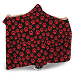 Red And Black Paw Pattern Print Hooded Blanket