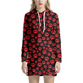 Red And Black Paw Pattern Print Pullover Hoodie Dress