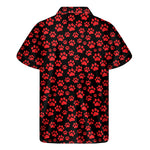 Red And Black Paw Pattern Print Men's Short Sleeve Shirt