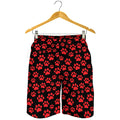 Red And Black Paw Pattern Print Men's Shorts