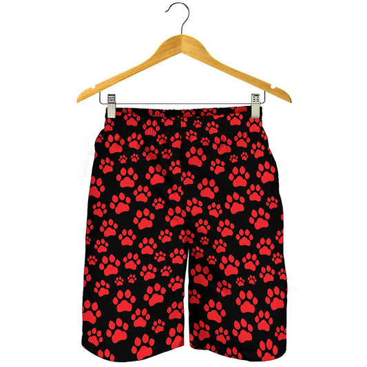 Red And Black Paw Pattern Print Men's Shorts