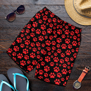Red And Black Paw Pattern Print Men's Shorts