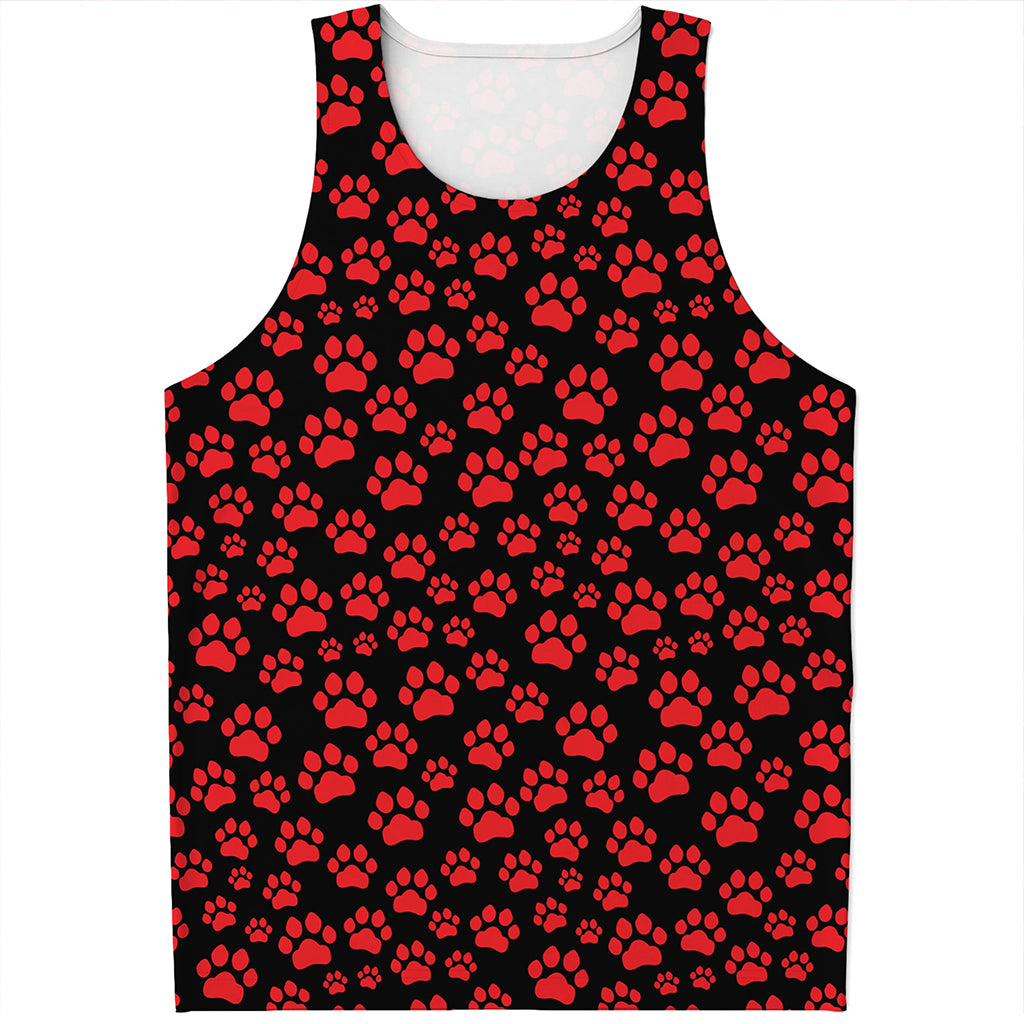 Red And Black Paw Pattern Print Men's Tank Top
