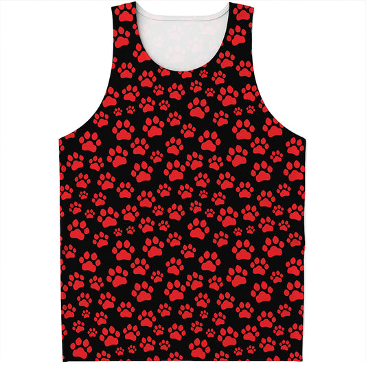 Red And Black Paw Pattern Print Men's Tank Top