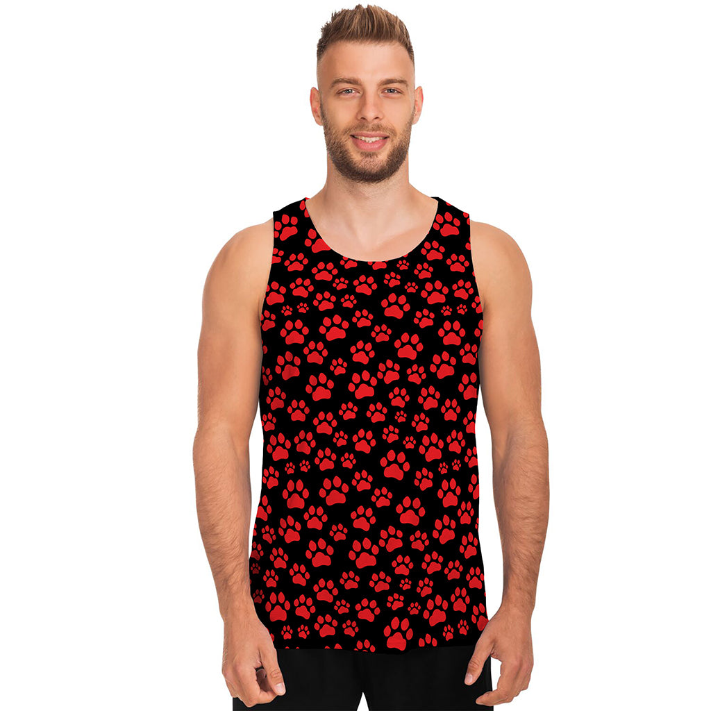 Red And Black Paw Pattern Print Men's Tank Top