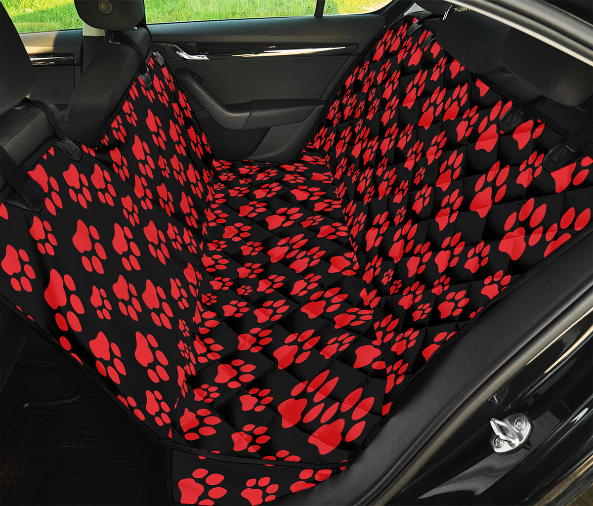 Red And Black Paw Pattern Print Pet Car Back Seat Cover