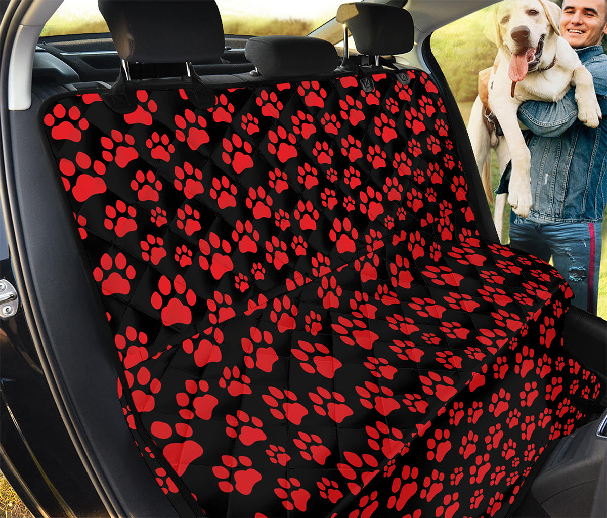 Red And Black Paw Pattern Print Pet Car Back Seat Cover