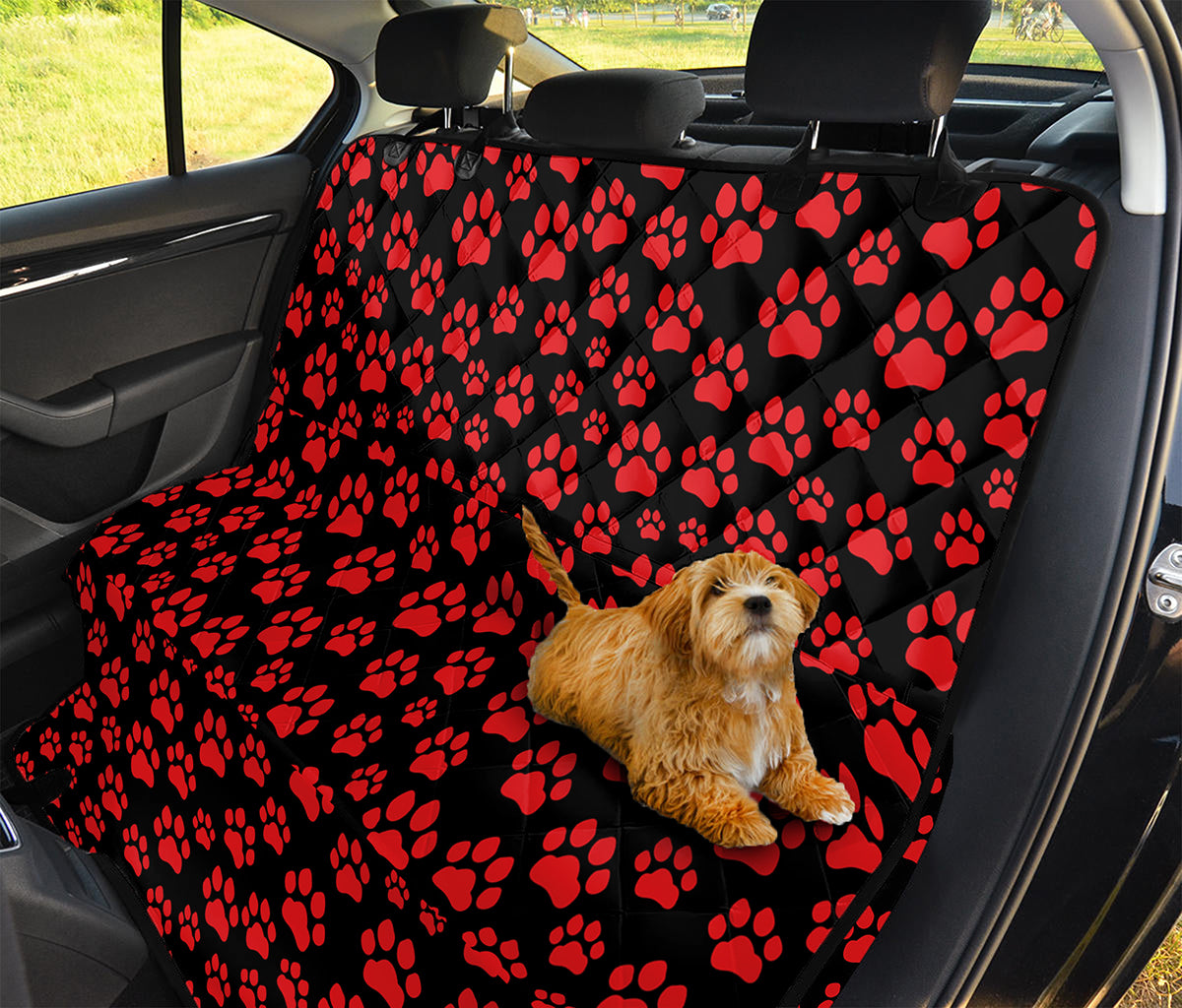 Red And Black Paw Pattern Print Pet Car Back Seat Cover