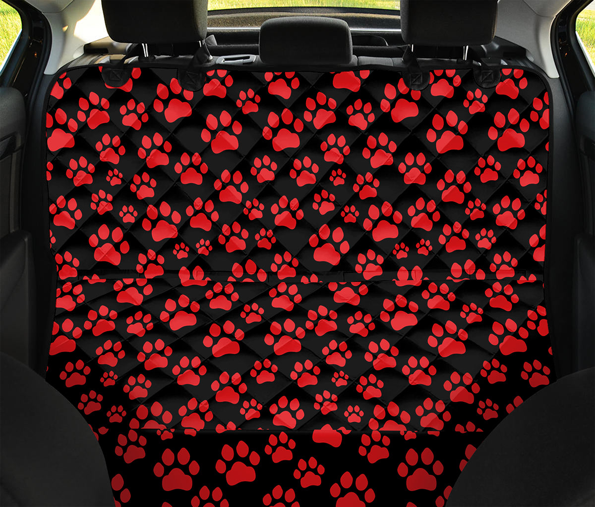 Red And Black Paw Pattern Print Pet Car Back Seat Cover