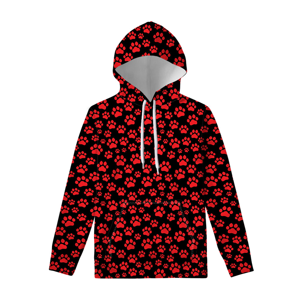 Red And Black Paw Pattern Print Pullover Hoodie