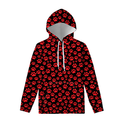 Red And Black Paw Pattern Print Pullover Hoodie