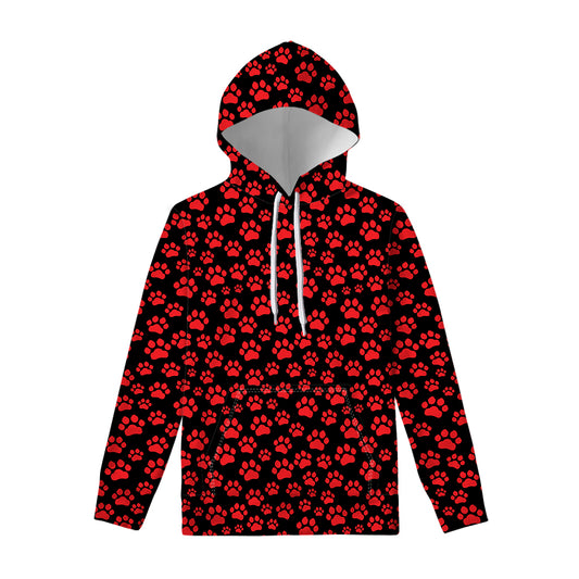 Red And Black Paw Pattern Print Pullover Hoodie