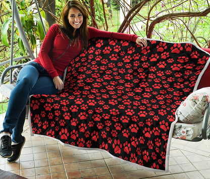 Red And Black Paw Pattern Print Quilt