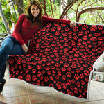 Red And Black Paw Pattern Print Quilt