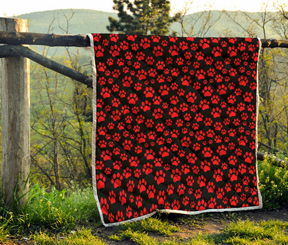 Red And Black Paw Pattern Print Quilt