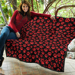 Red And Black Paw Pattern Print Quilt
