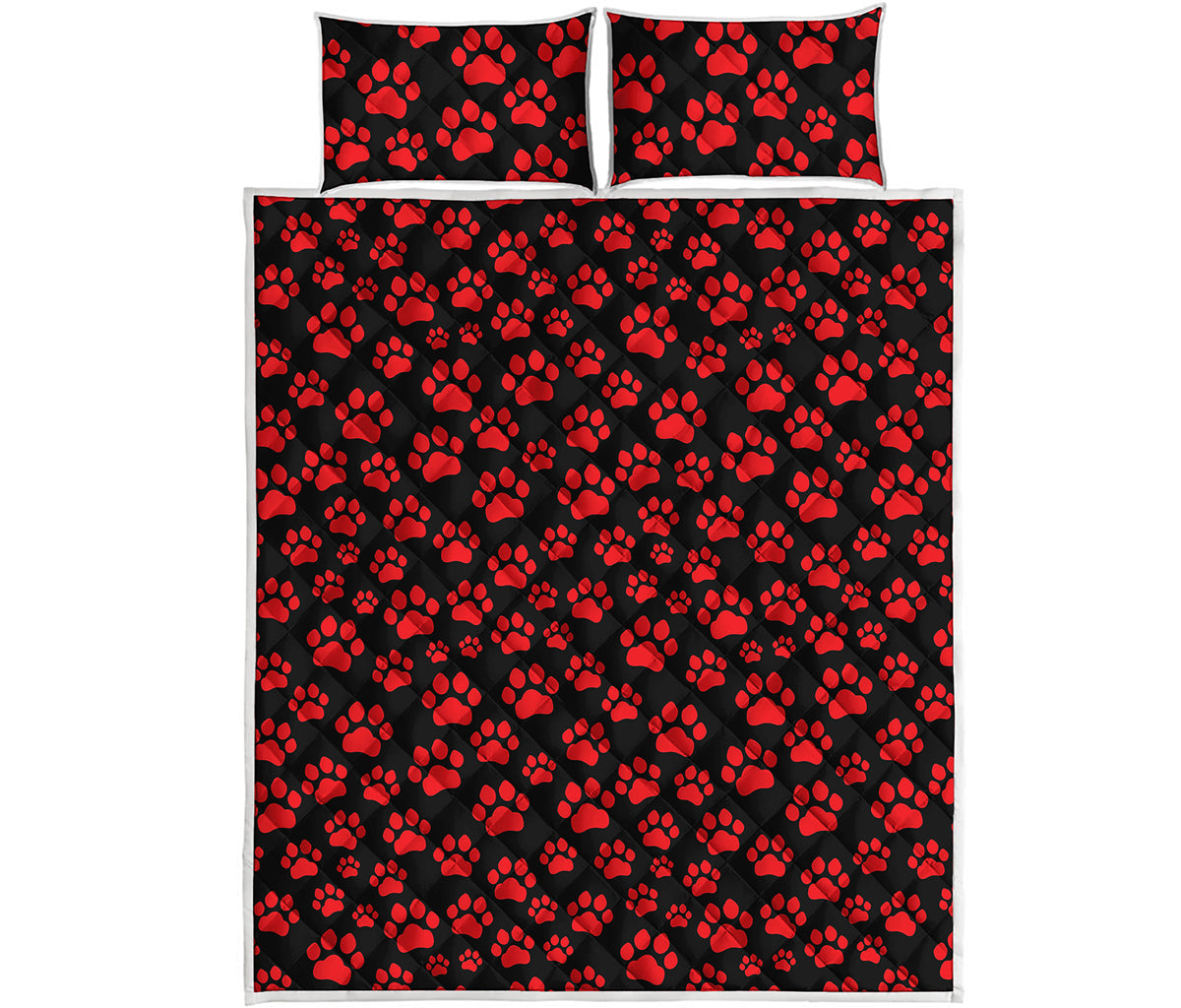 Red And Black Paw Pattern Print Quilt Bed Set
