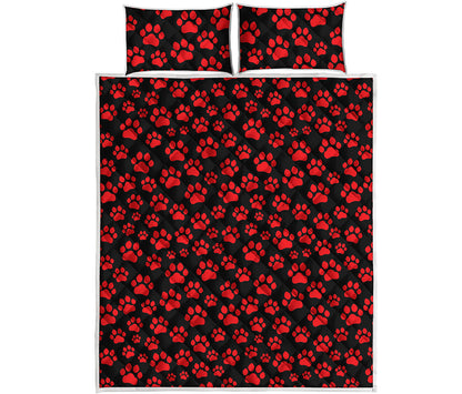 Red And Black Paw Pattern Print Quilt Bed Set