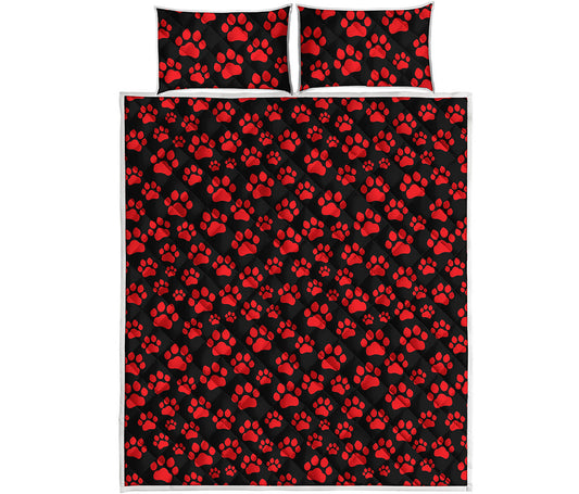 Red And Black Paw Pattern Print Quilt Bed Set