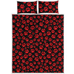Red And Black Paw Pattern Print Quilt Bed Set