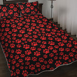 Red And Black Paw Pattern Print Quilt Bed Set