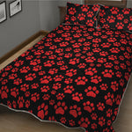 Red And Black Paw Pattern Print Quilt Bed Set