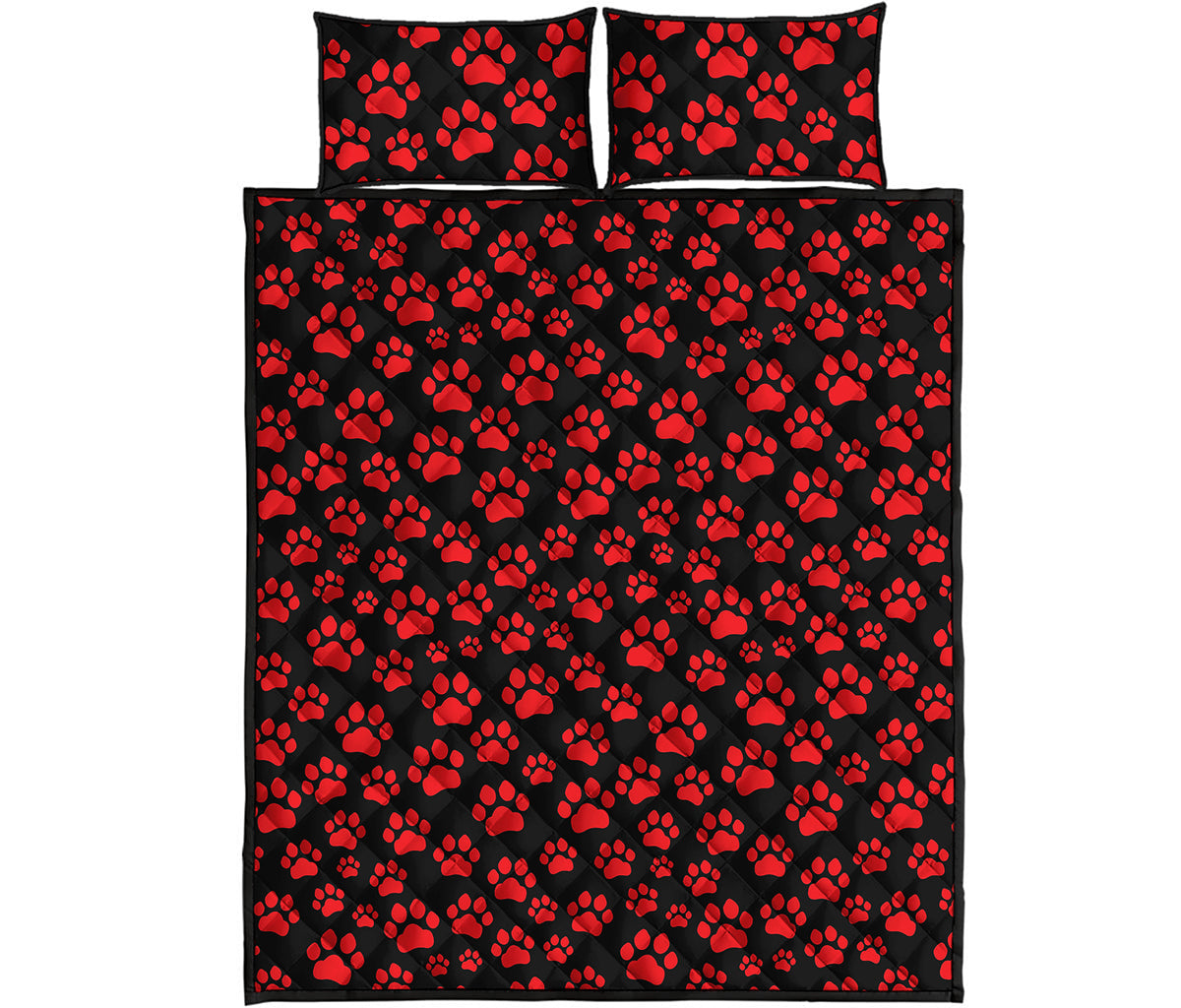Red And Black Paw Pattern Print Quilt Bed Set