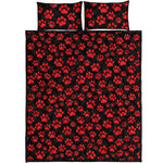 Red And Black Paw Pattern Print Quilt Bed Set