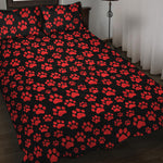 Red And Black Paw Pattern Print Quilt Bed Set