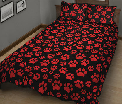 Red And Black Paw Pattern Print Quilt Bed Set