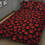 Red And Black Paw Pattern Print Quilt Bed Set