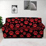 Red And Black Paw Pattern Print Sofa Cover