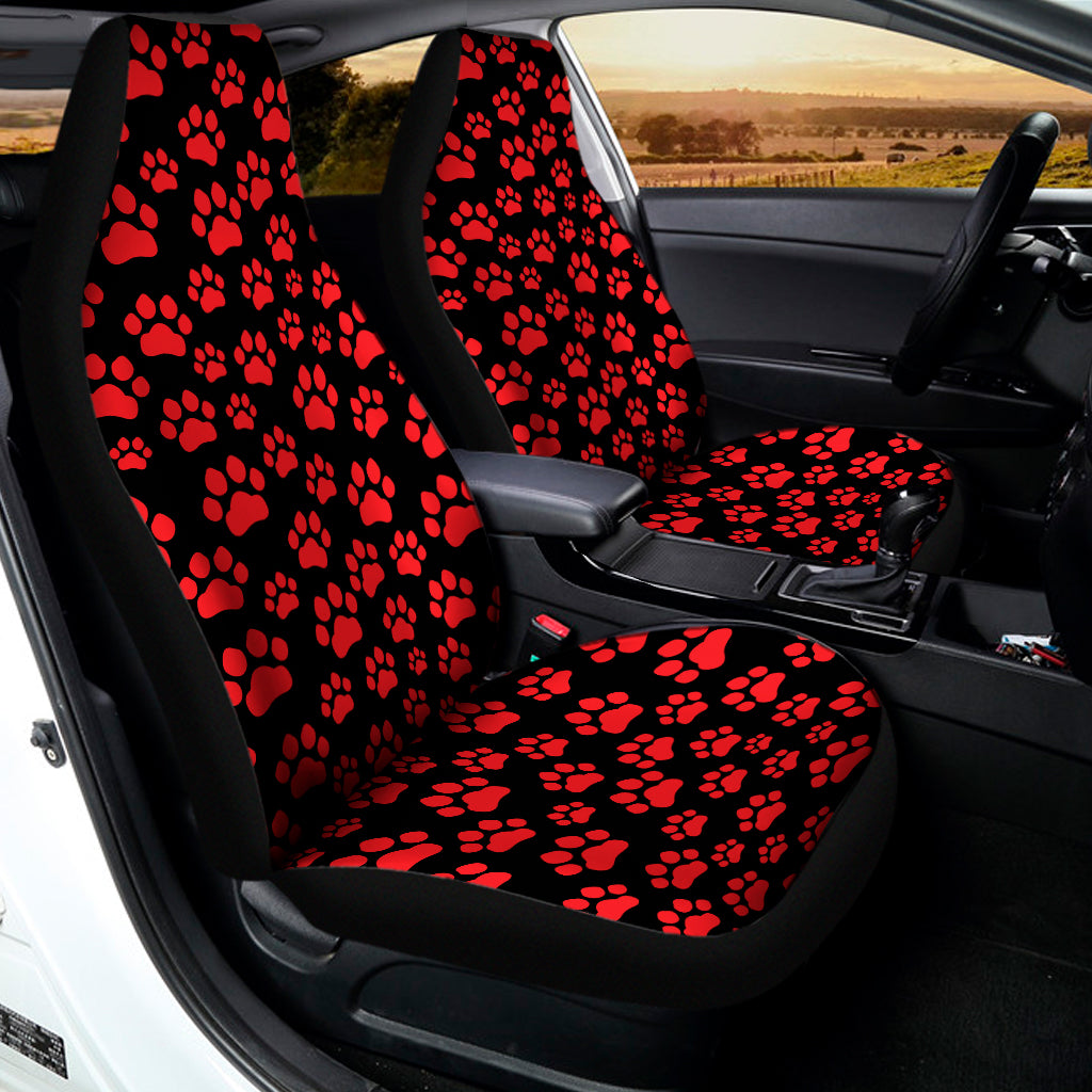 Red And Black Paw Pattern Print Universal Fit Car Seat Covers